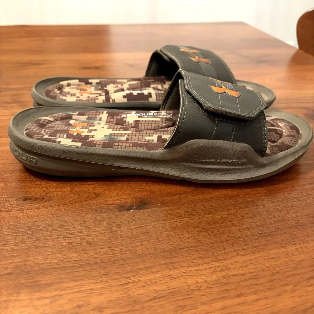 Under Armour Ignite Realtree Camo Slides Mens 12 Orange Logo Sandals 1226760-235